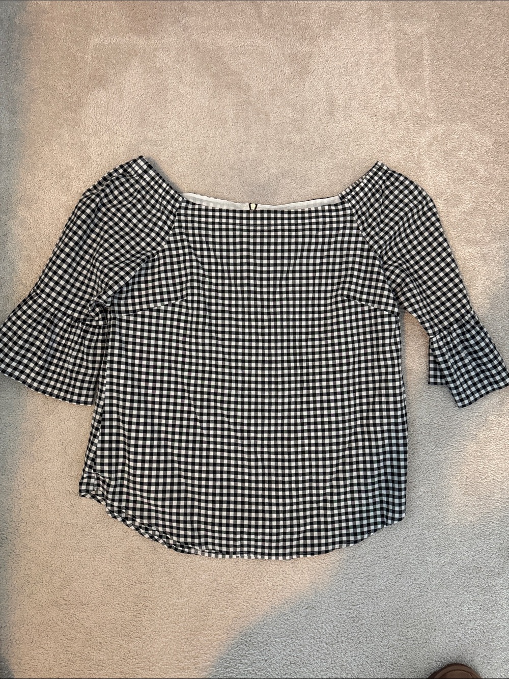 WHBM L 3/4 sleeve gingham blouse